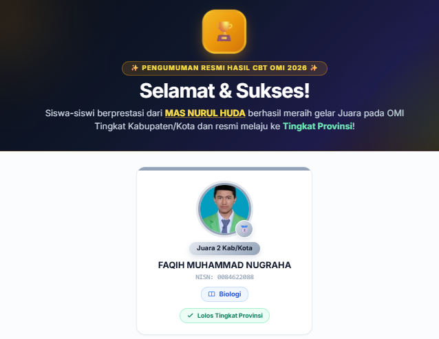 Faqih Muhammad Nugraha Raih Juara 2 Olimpiade Madrasah Indonesia Tingkat Kabupaten Garut